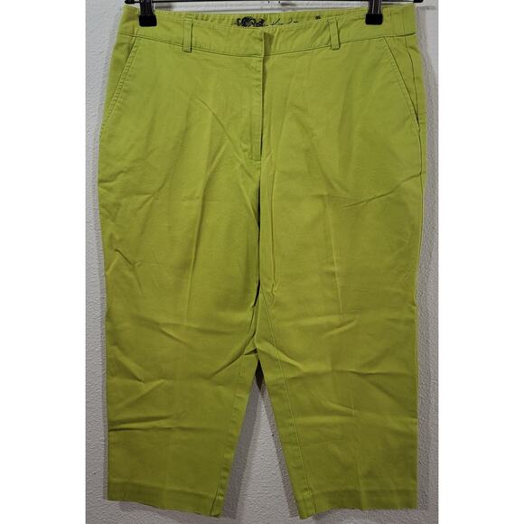Kim Rogers Lime Green Flat Front Capri Pants 10P Lightweight Belt Loops Pockets - Picture 2 of 5